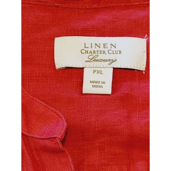 Charter Club‎ Women's PXL Linen Tie-Front Top Orange Salmon Color Embroidered - Picture 7 of 9